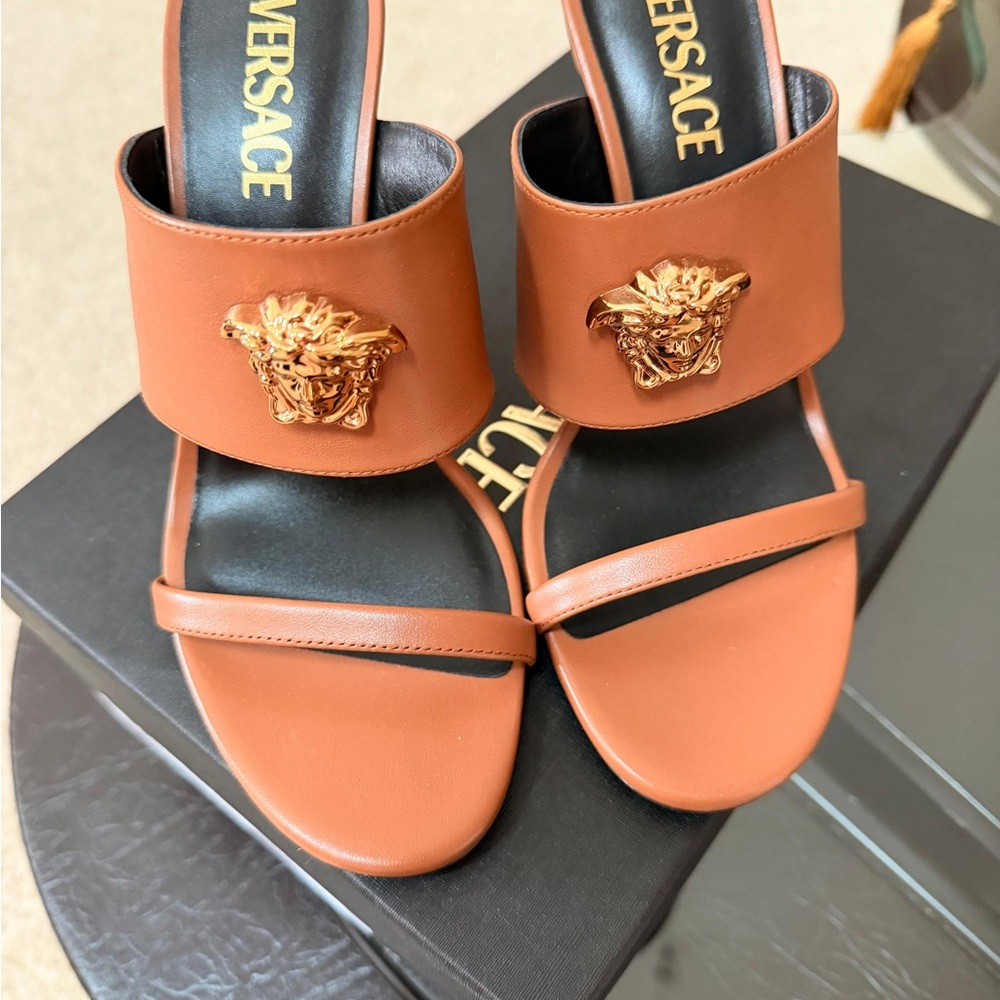 Versace Brown Sandals with Gold Medusa